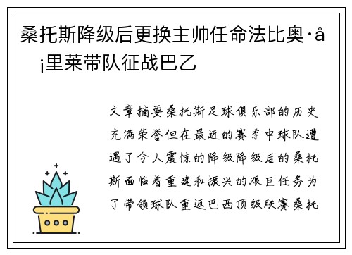 桑托斯降级后更换主帅任命法比奥·卡里莱带队征战巴乙 桑托斯降级后更换主帅任命法比奥·卡里莱带队征战巴乙